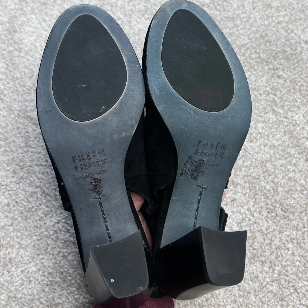 Eileen Fisher Suede Leather Almond Toe Slingback Heels Black 7.5